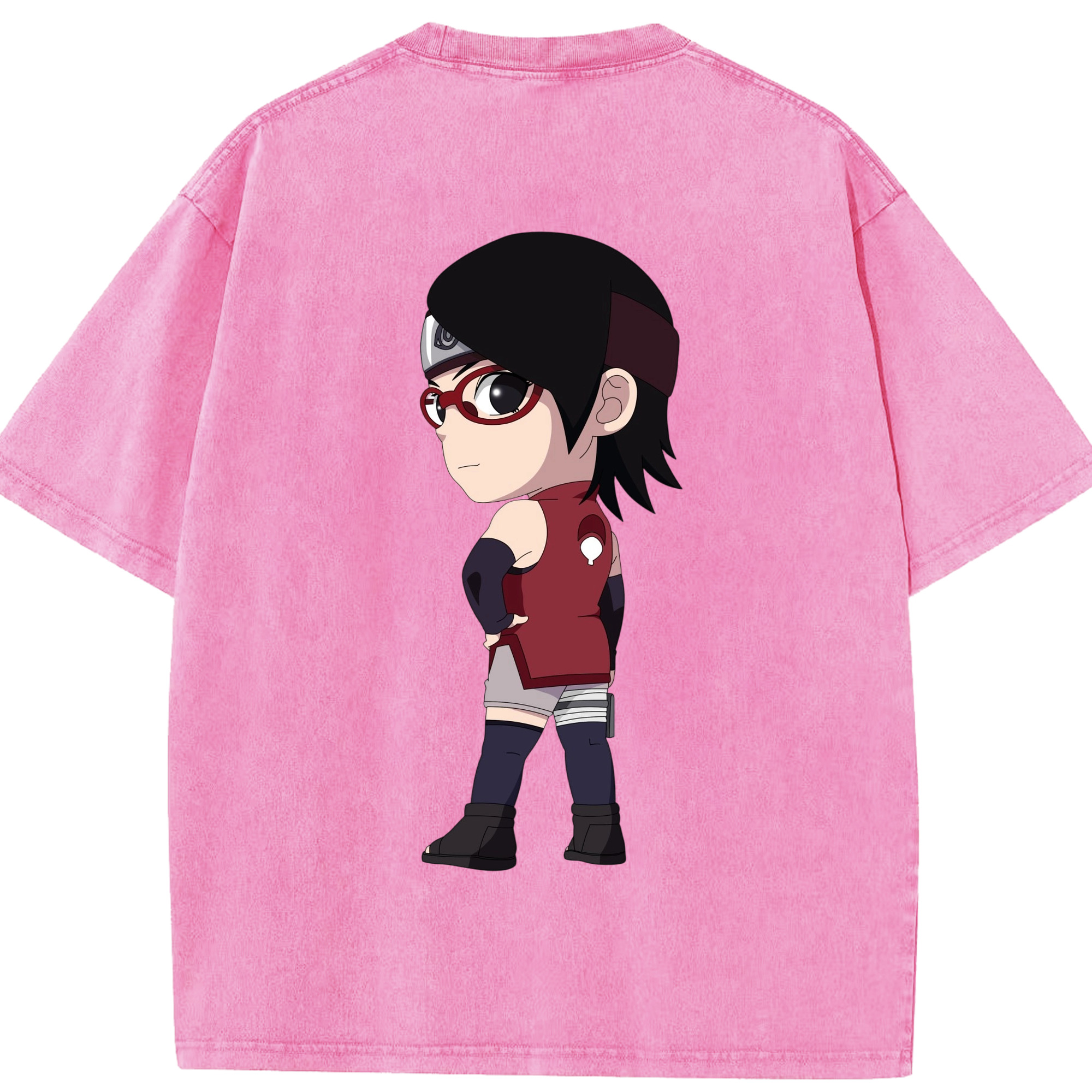 （画像用） NARUTO -ナルト- うちは サラダ Uchiha Sarada 綿100% ヴィンテージ風 半袖Tシャツ（背面プリント）